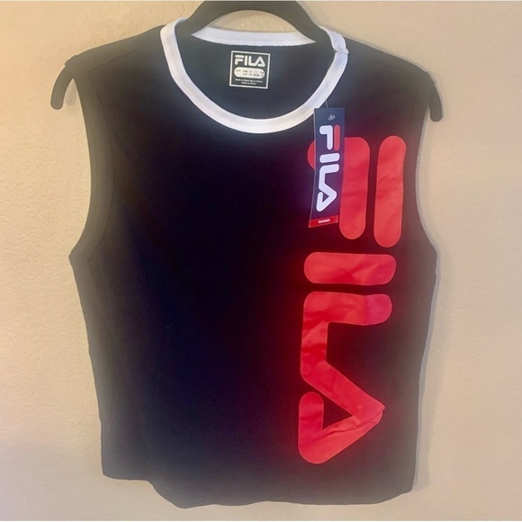 FILA Muscle Top Large (Girls /Unisex) FILA Logo Black Red 100% Cotton Tank - Picture 8 of 14